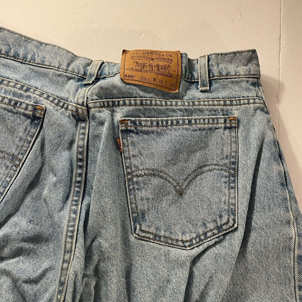 VINTAGE Levis Jeans Men 38x30 Blue 560 Loose Tapered 1990s 90s Orange Tab Grunge - Picture 14 of 16